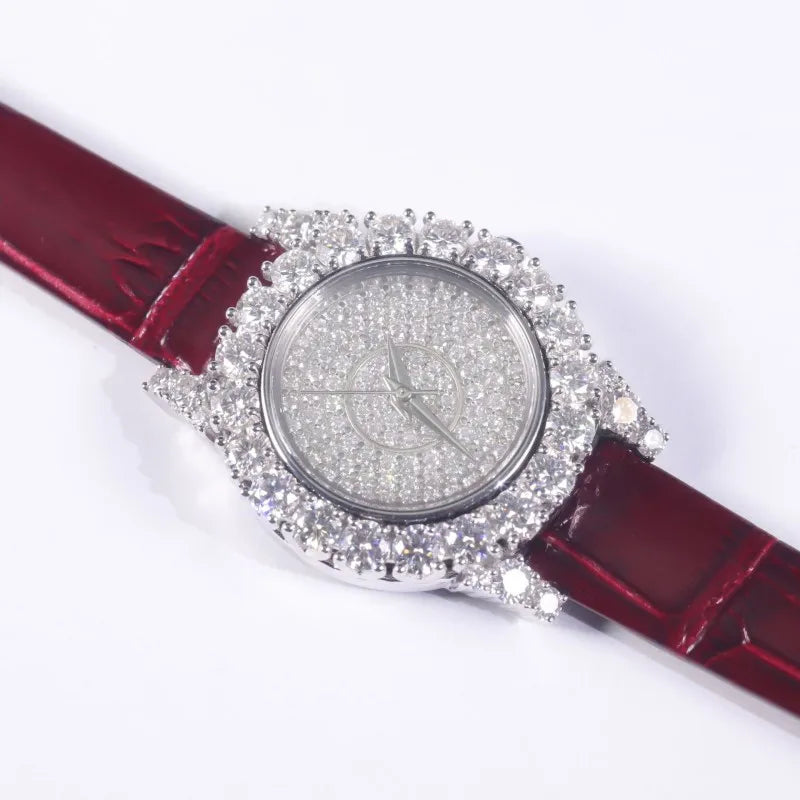 Montre Femme Automatique Argent 925 Diamants Moissanite Certifiés GRA NGIC Saphir 28mm – CLEVI Paris