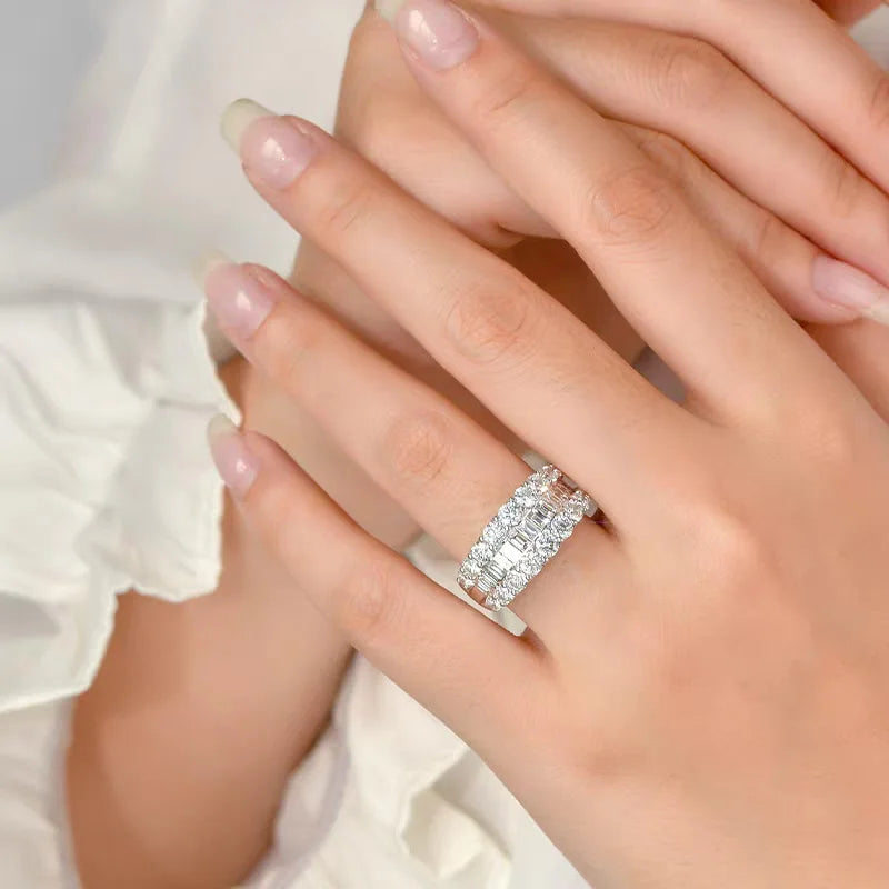 Bague Femme Zircon Émeraude & Ronde Demi-Anneau Argent 925 – CLEVI Paris