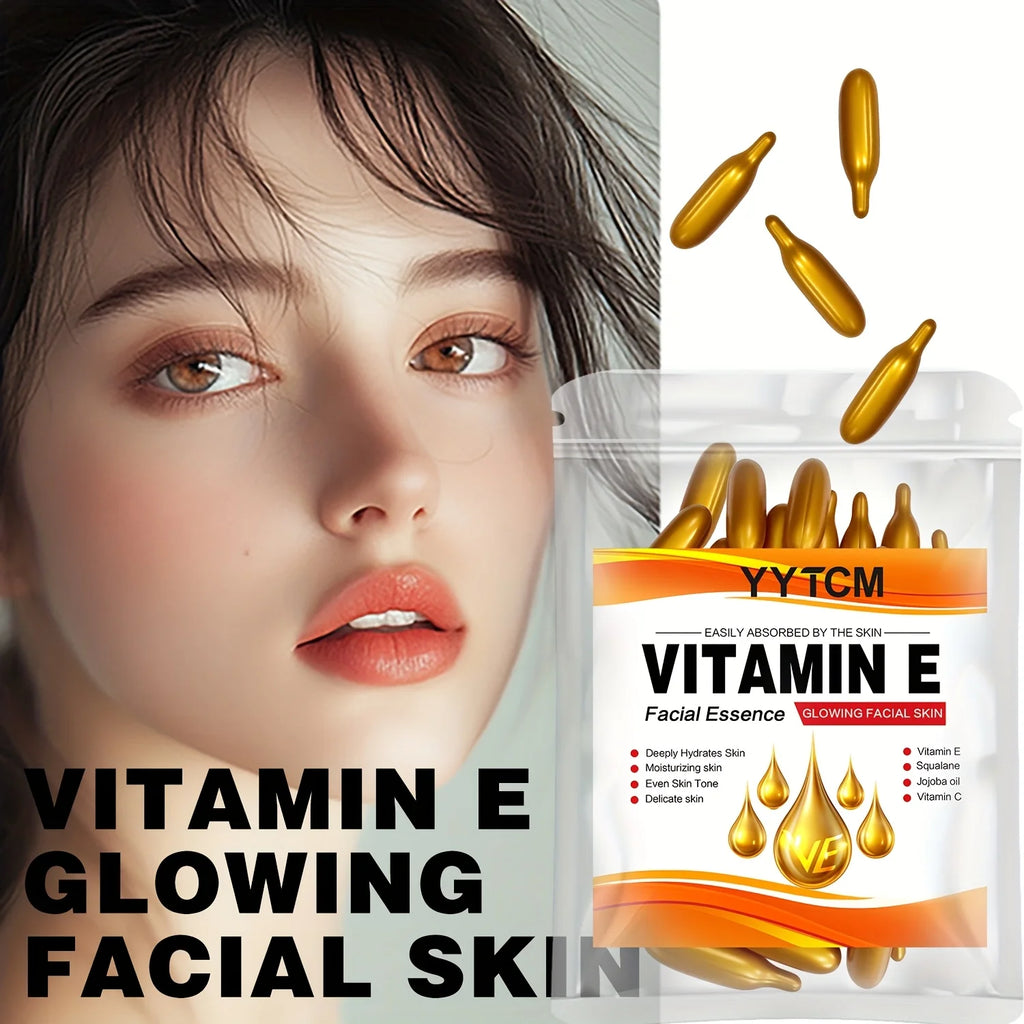 Capsules Essence Vitamine E & Squalane – Hydratation Profonde, Éclat & Lissage de la Peau