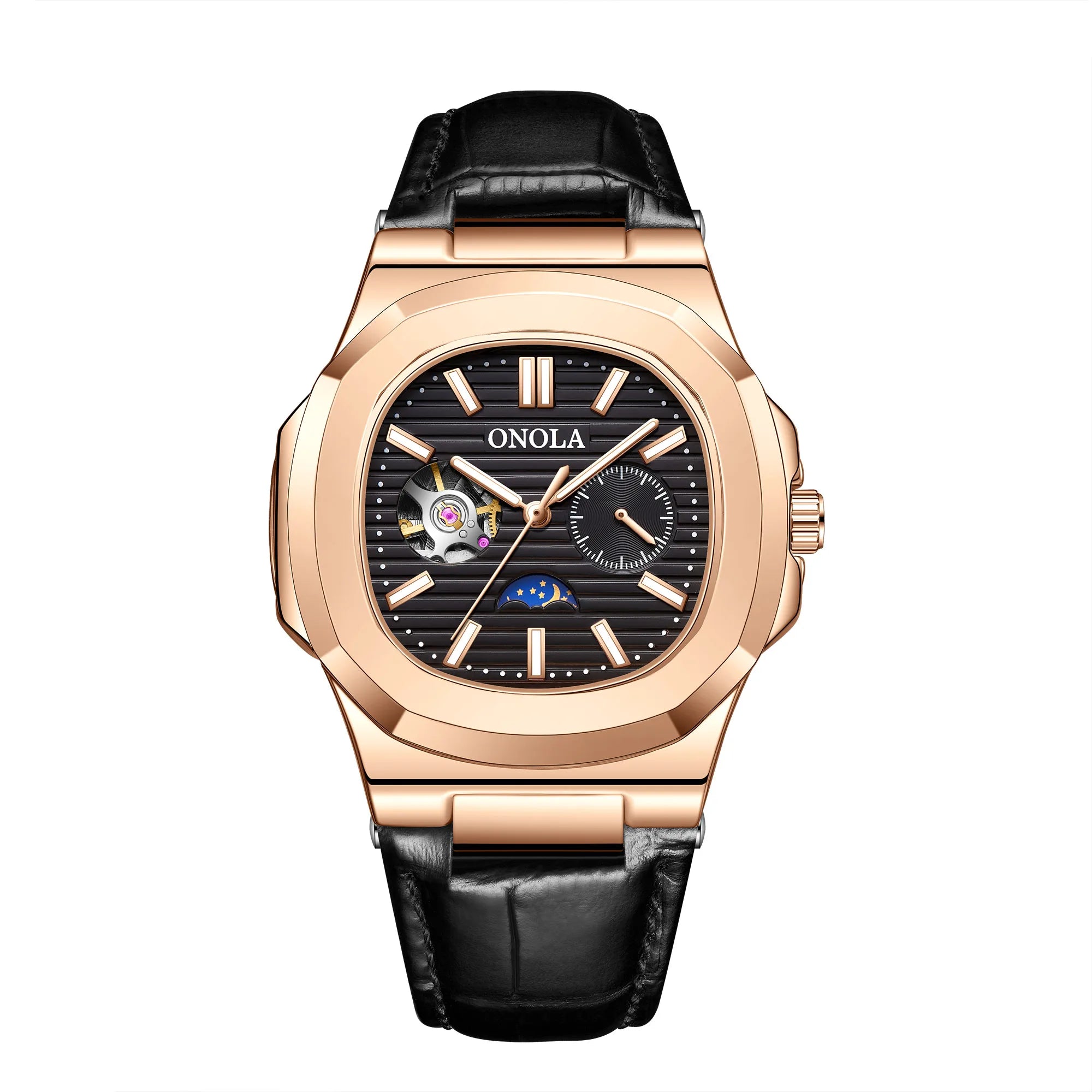 Montre ONOLA ON3855 – Mécanique Automatique Squelette, Aiguilles Lumineuses, Bracelet Cuir, Étanche 3 ATM – CLEVI Paris