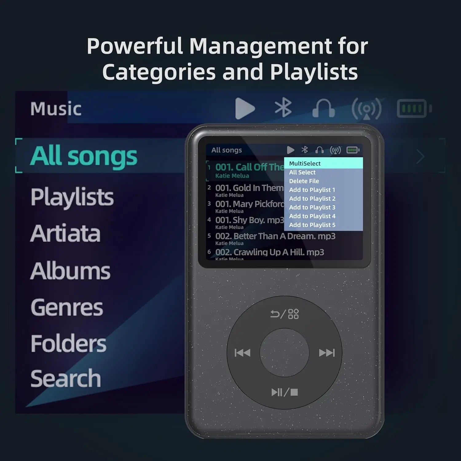Lecteur MP3 Bluetooth INNIOASIS Y1 – HiFi Hi-Res, 90H, FM Radio, Écran 2.4", 64/128Go