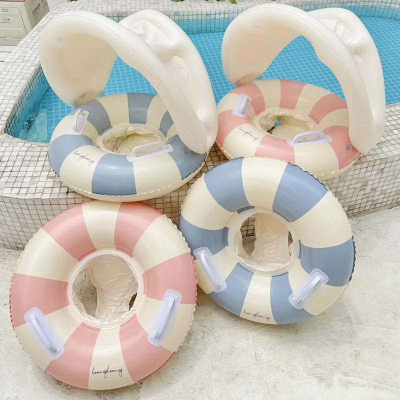 Bouée Siège Gonflable Piscine – Anneau Flottant Rayures Rétro, Plage & Fêtes – CLEVI Paris