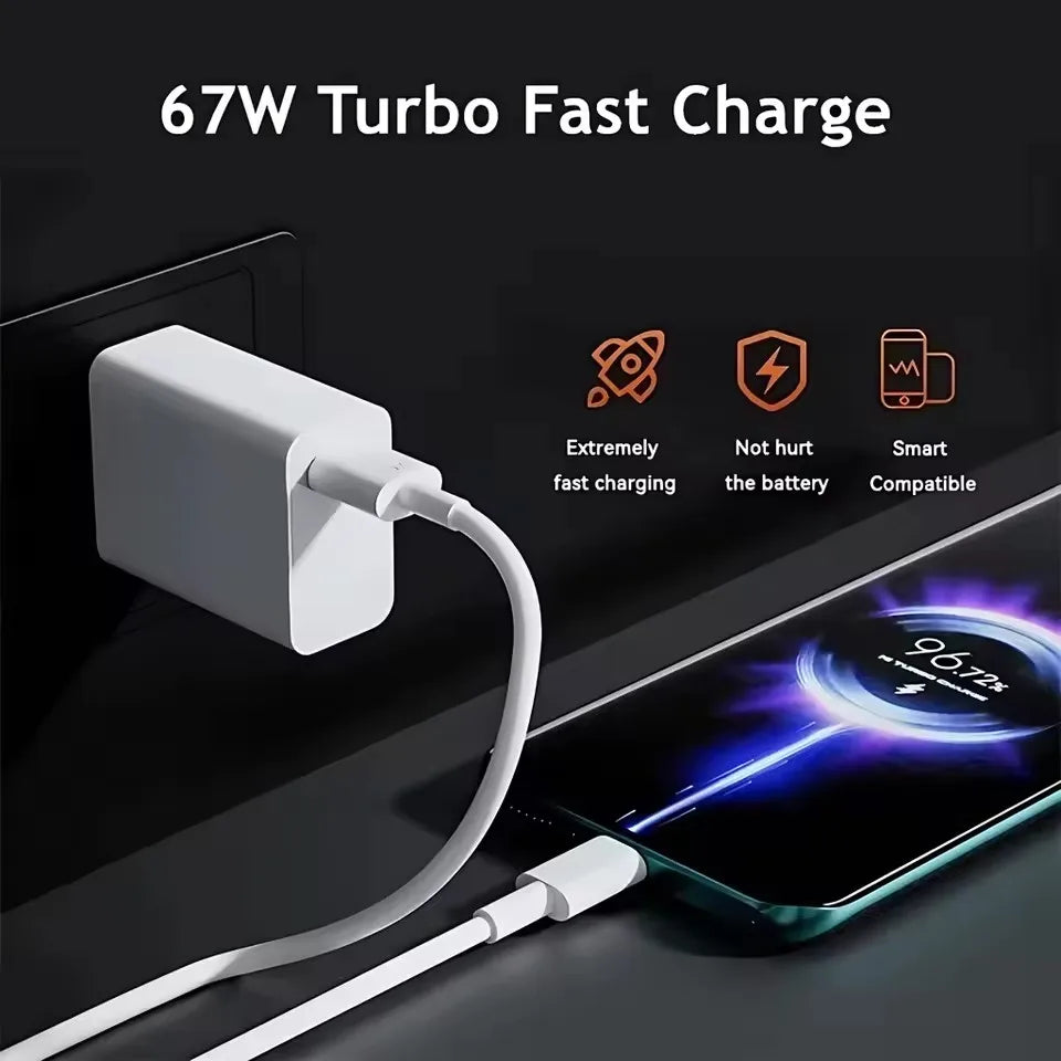 Chargeur Rapide 67W 6A USB-C Xiaomi Redmi POCO Prise EU + Câble – CLEVI Paris
