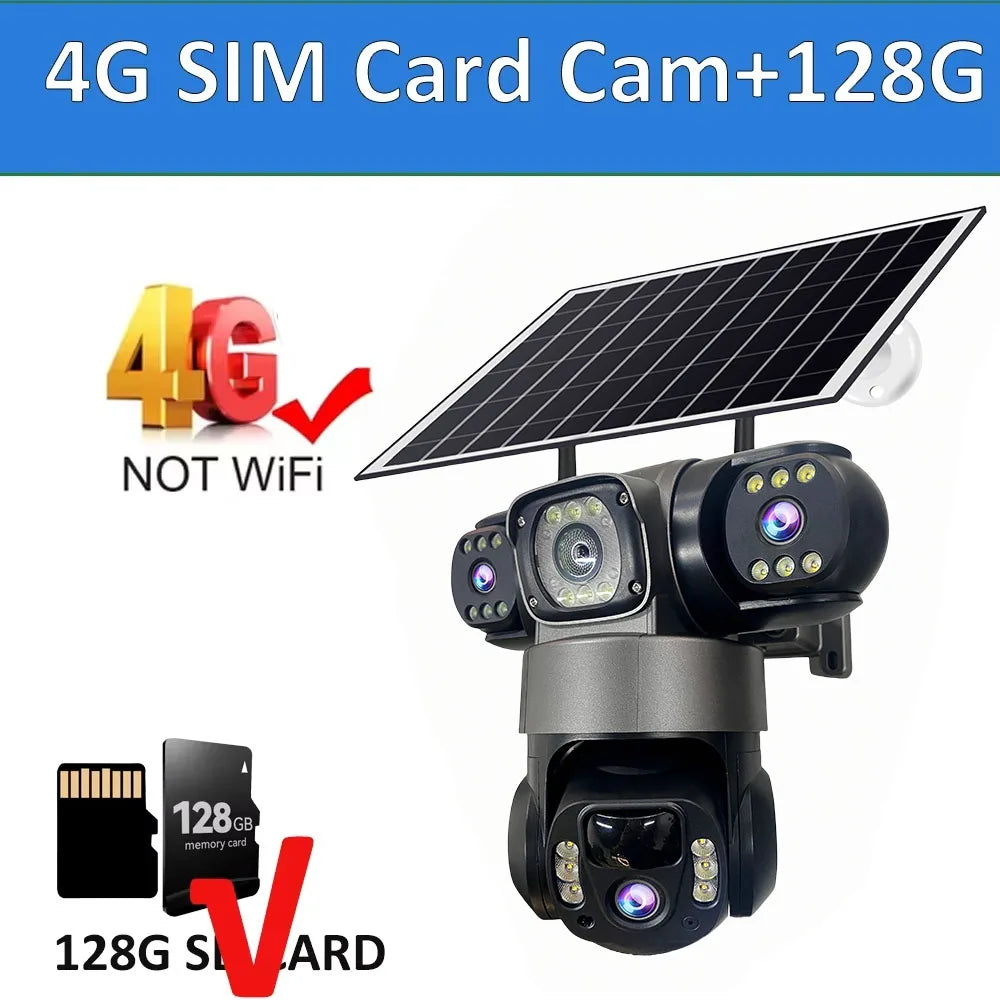 Caméra de Surveillance V380 Pro 4G Solaire 15MP 3 Objectifs PTZ Vision Nocturne – CLEVI Paris