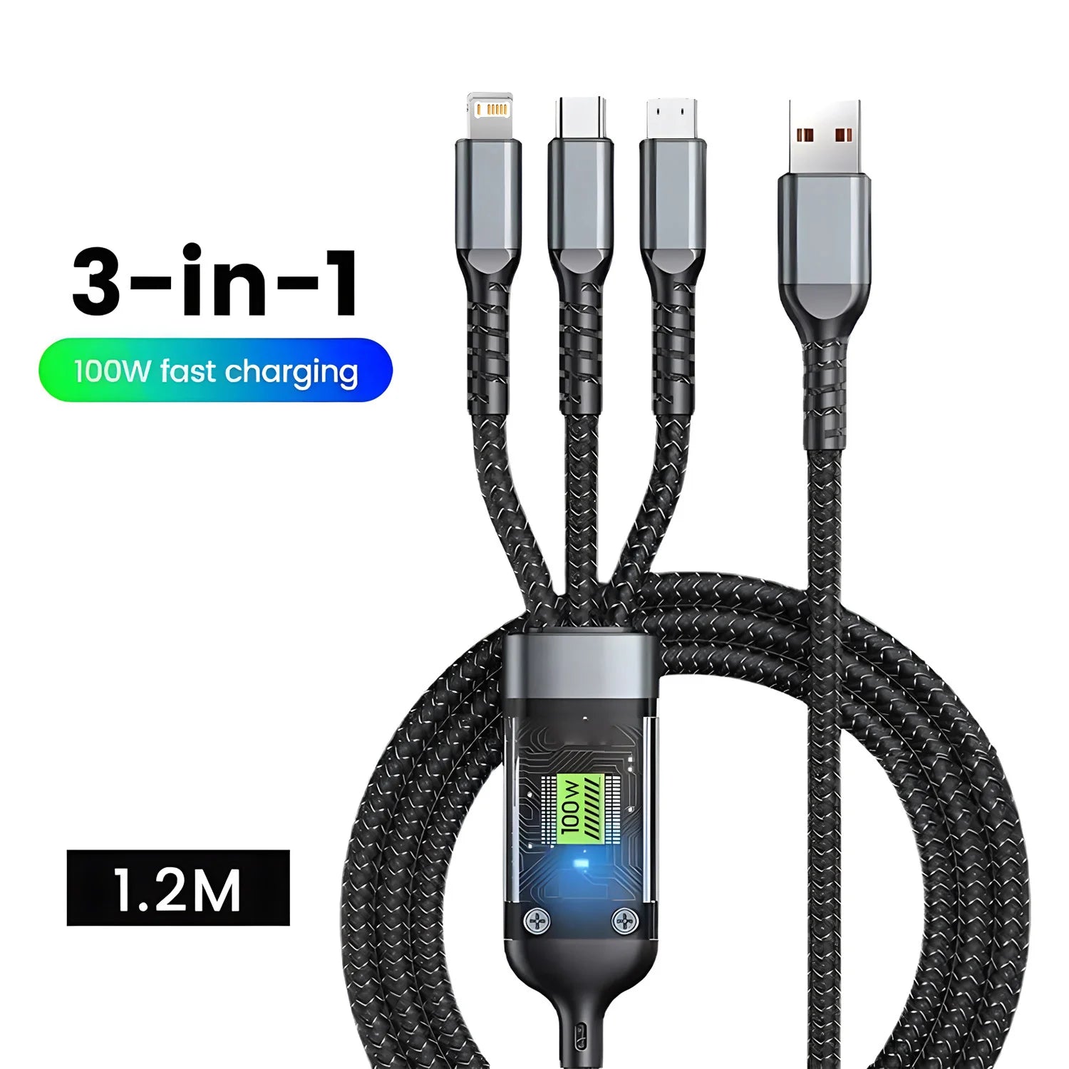 Câble 3-en-1 Charge Rapide 100W USB-A — CLEVI Paris