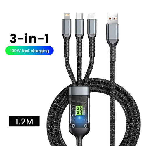 Câble 3-en-1 Charge Rapide 100W USB-A — CLEVI Paris