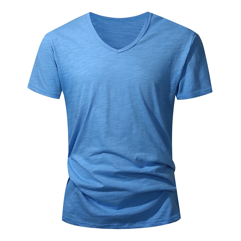 T-Shirt Homme 100% Coton Col V – Manches Courtes, Doux, Casual