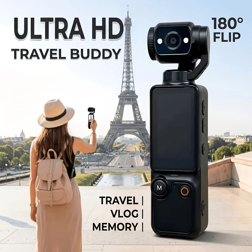 Caméra Vlog 1080P Full HD – Objectif Rotatif 180° Stabilisation Gyroscopique Portable Rechargeable – CLEVI Paris