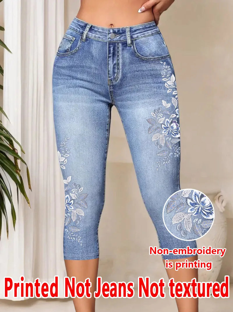 Legging 3/4 Femme Imprimé Floral Taille Haute Stretch Gainant Casual – CLEVI Paris