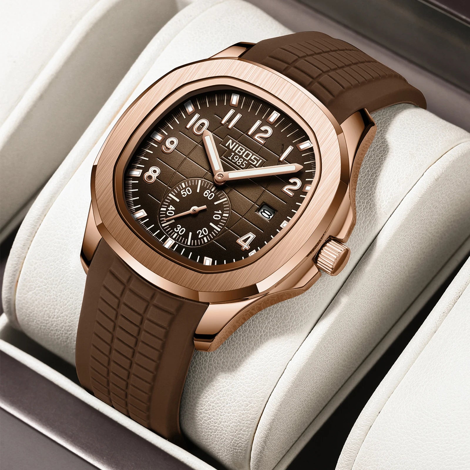 Montre Quartz Homme NIBOSI 2653 – Style Aquanaut, Date Automatique & Aiguilles Lumineuses