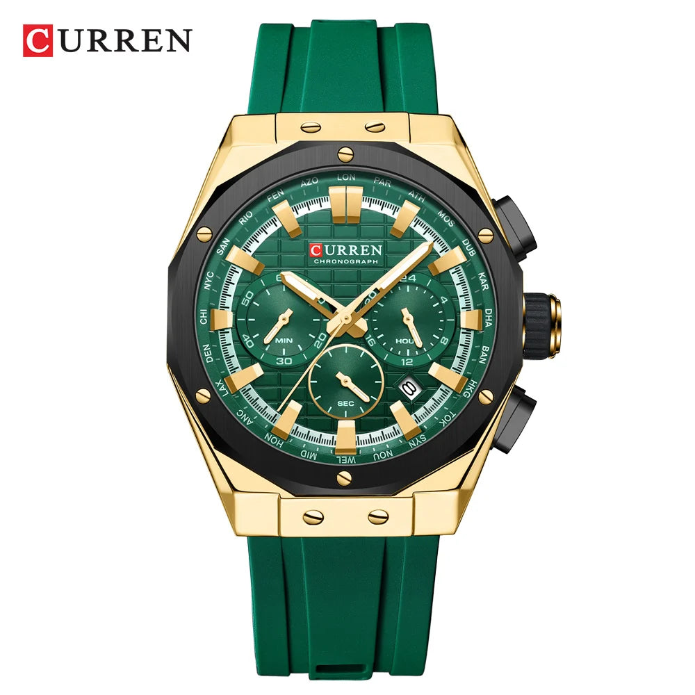Montre Quartz Homme CURREN 8464 – Chronographe Lumineux, Silicone & Écrin | 10 Coloris