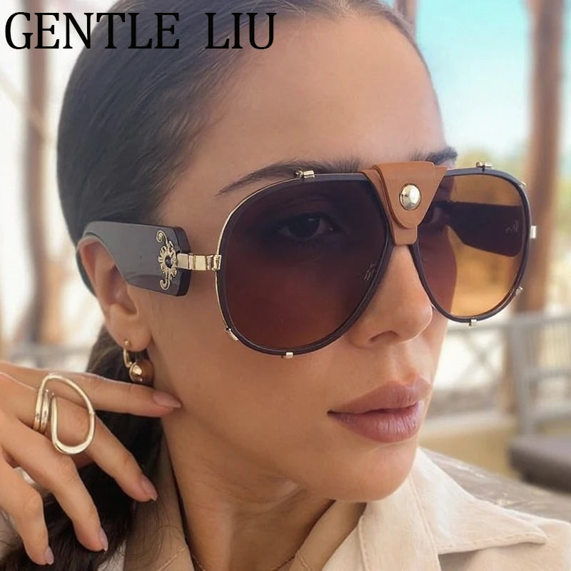 Lunettes de Soleil Oversize Steampunk Pilot Vintage | UV400 Goggle Shield Femme – CLEVI Paris