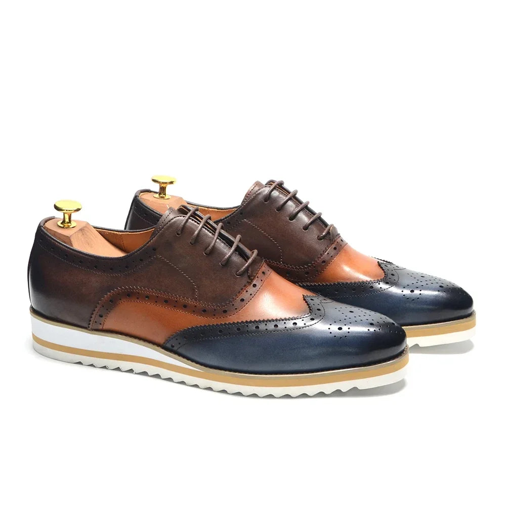 Oxford Wingtip Brogue Homme Cuir de Vache Coutures 3 Couleurs Talon 3,5cm | EU 38-46