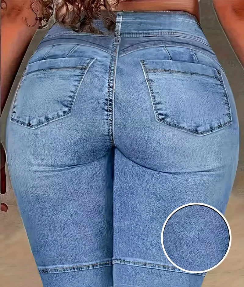 Short Effet Legging Femme Imprimé Jean Taille Haute Stretch Casual – CLEVI Paris