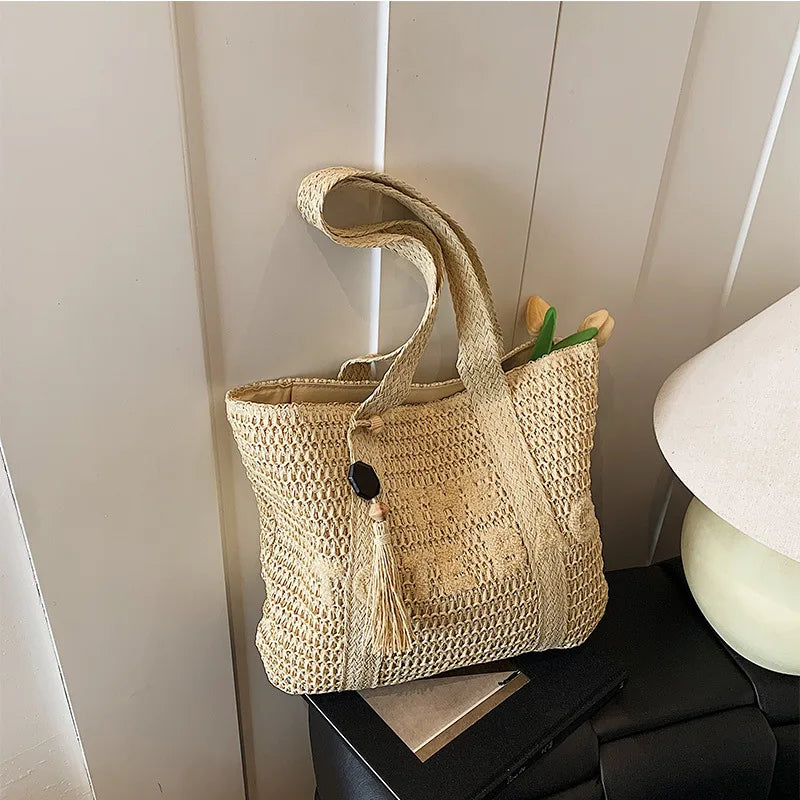 Sac Tote en Paille Tressée Style Français — Grande Capacité, Plage & Quotidien | CLEVI Paris