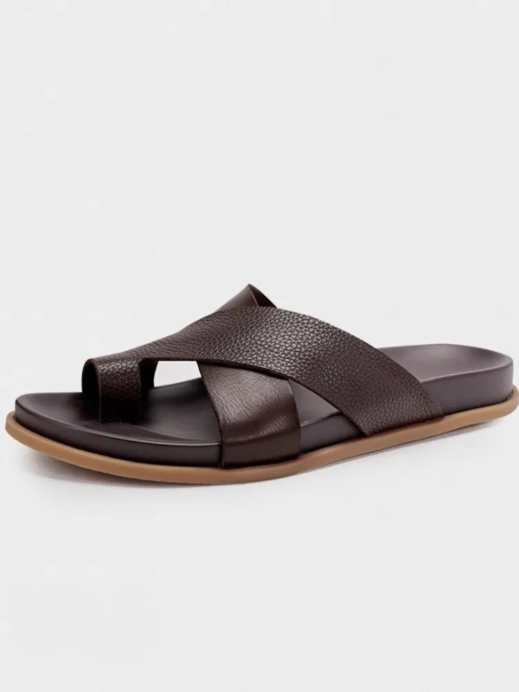 Tongs Homme Cuir Véritable Cross-Strap Plage & Casual – CLEVI Paris