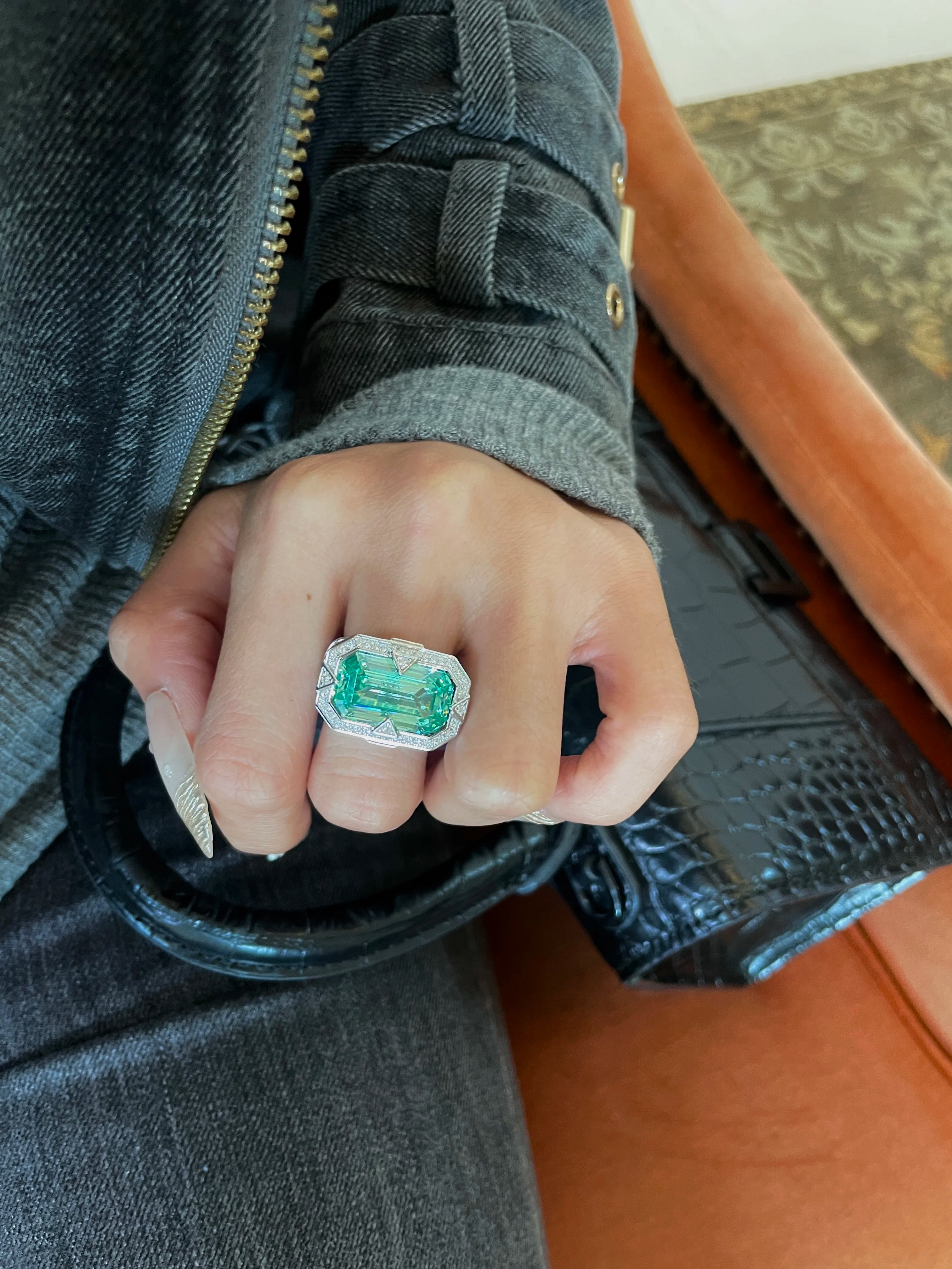 Bague Cocktail Femme XCL 6491 – Pierre Synthétique Paraïba Carrée Argent 925 Plaqué Platine