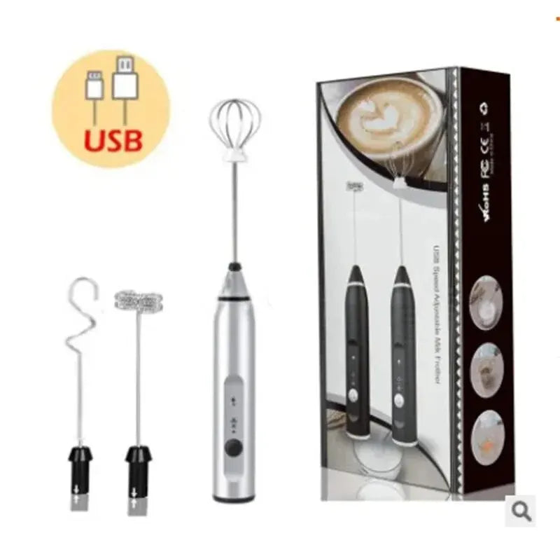 Mousseur à Lait Électrique USB Rechargeable – 3 Vitesses, Fouet & Batteur