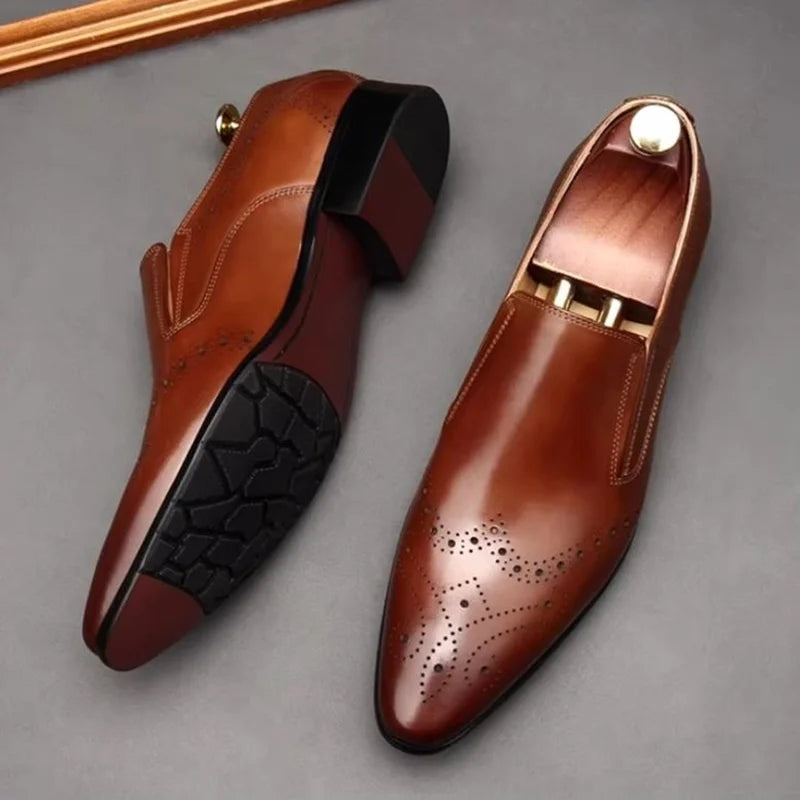 Mocassins Homme Cuir Véritable Brogue Bout Pointu Style Britannique Respirant – CLEVI Paris