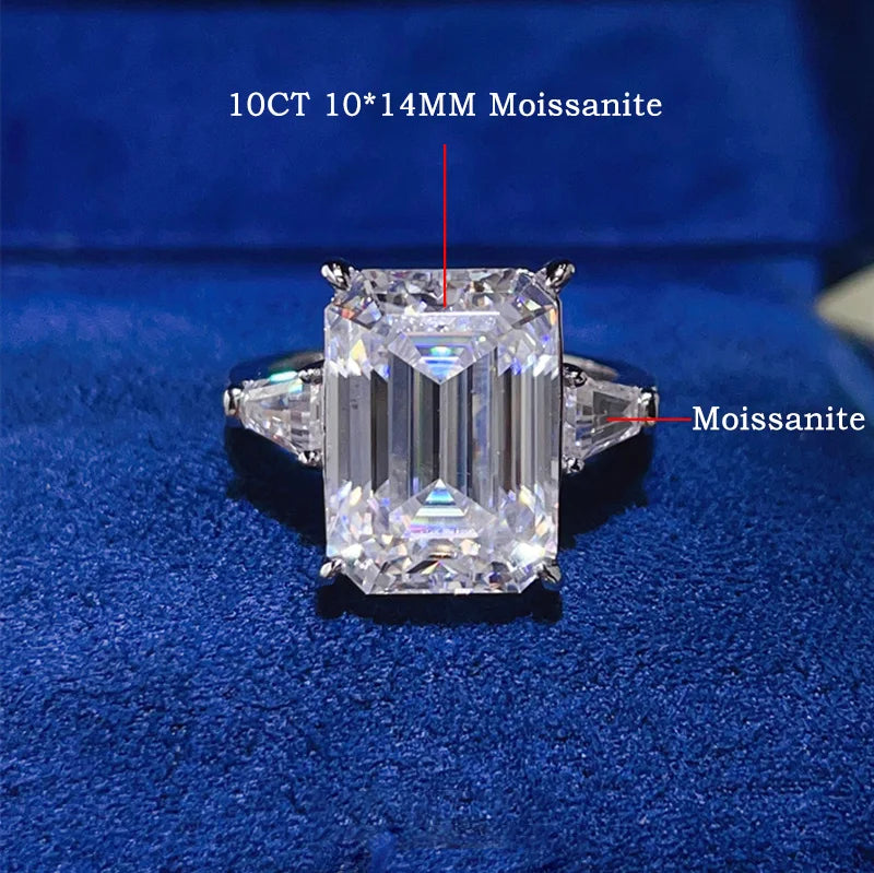 Bague Moissanite 5CT 10CT FEOBUR – Argent 925 Taille Emerald & Radiant
