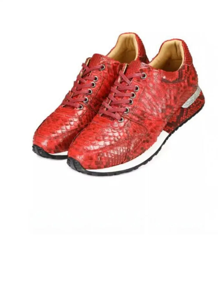 Sneakers Homme Cuir Snakeskin Lacets Plateforme Rouge – CLEVI Paris