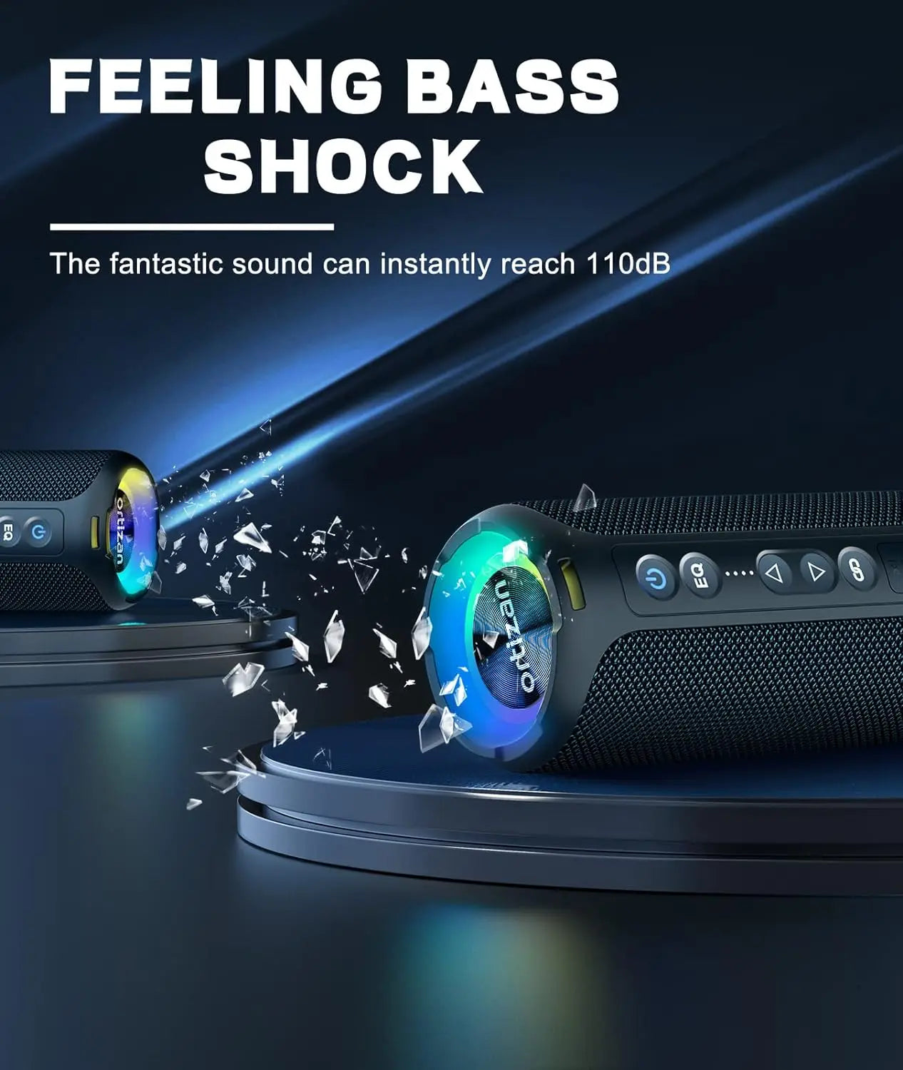 Enceinte Bluetooth 40W – IPX7, LED 7 Couleurs, TWS, 3 EQ, 6600mAh | Ortizan X8 Pro