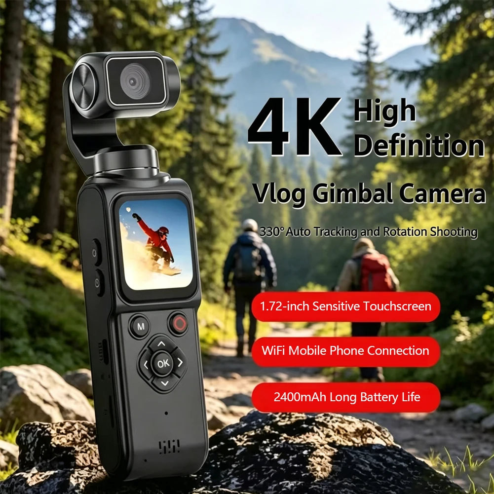 Caméra d'Action 4K WiFi 64 MP – Rotation 330° Écran Tactile Suivi Facial 180 Min Vlog Sport Webcam – CLEVI Paris