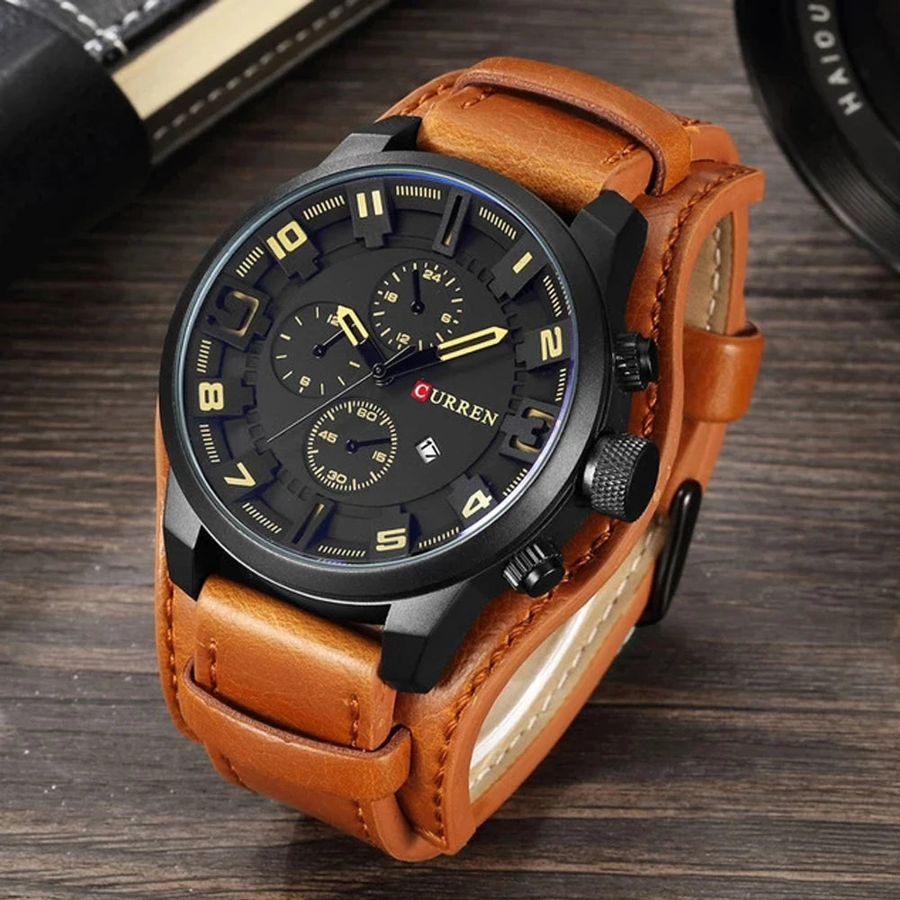 CURREN Montre Quartz Homme Style Chronographe Cuir Date Jour 45mm Mouvement Japonais – CLEVI Paris