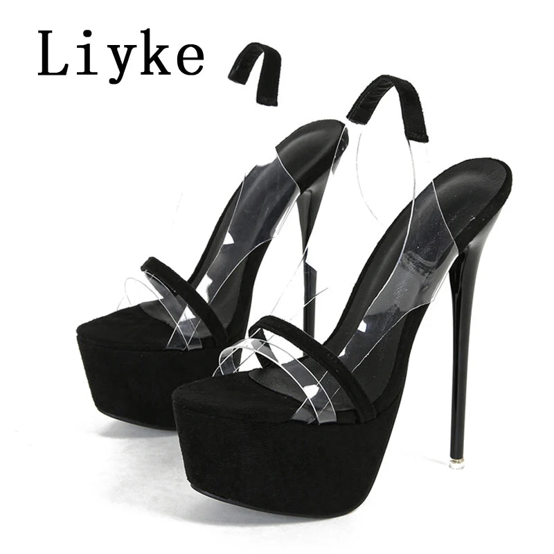 Sandales Transparentes Liyke 16cm – Imprimé Serpent, Plateforme, Bout Ouvert, Soirée, 34-40