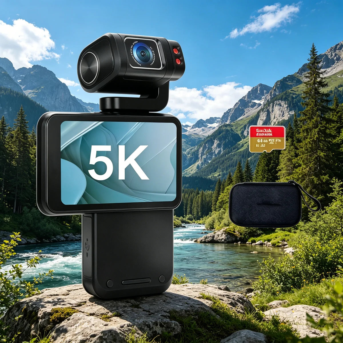 Caméra de Poche 5K 30fps – Stabilisation d’Image, Grand Écran Intégré, Vlogging & Voyage – CLEVI Paris