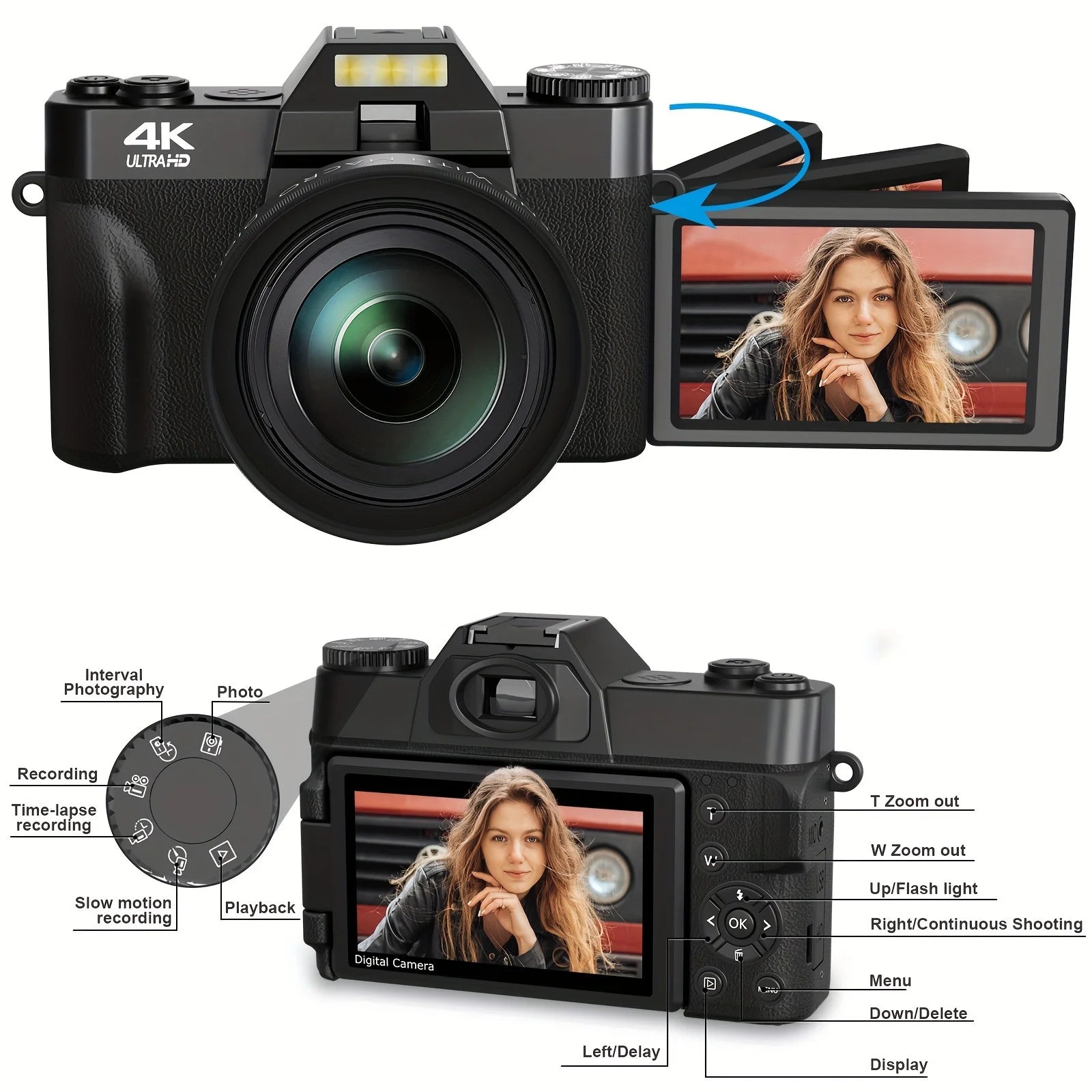 Appareil Photo KOMERY R10 4K 75MP – Autofocus, Double Fill-in LED, Écran 3" 180°, Zoom 16x, WiFi, Webcam, Vlogging – CLEVI Paris