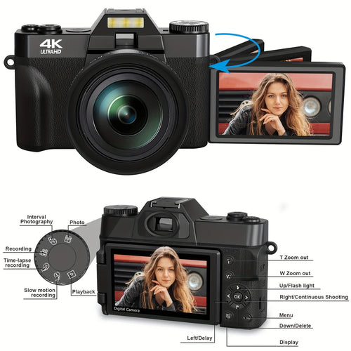Appareil Photo KOMERY R10 4K 75MP – Autofocus, Double Fill-in LED, Écran 3" 180°, Zoom 16x, WiFi, Webcam, Vlogging – CLEVI Paris