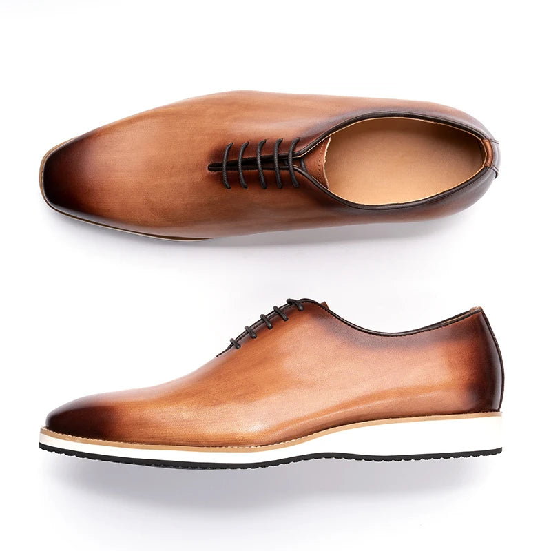 Oxford Homme Cuir Véritable Fait Main Bout Pointu Marron – CLEVI Paris