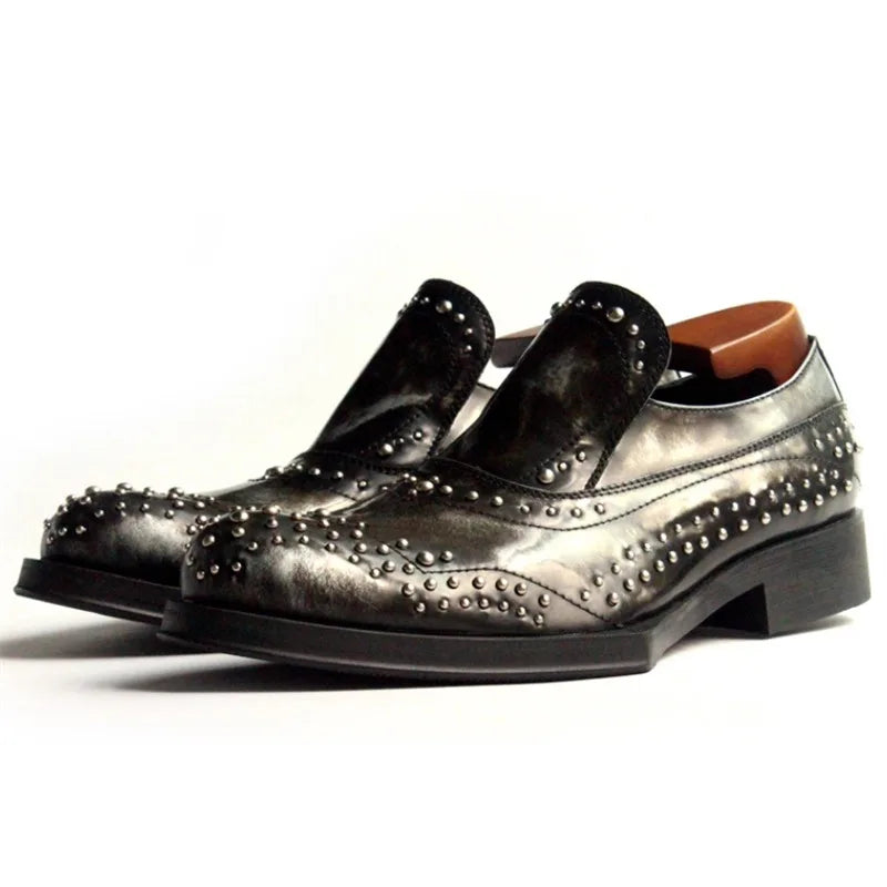 Mocassins Oxford Cuir Véritable Homme Rivets Talon Sculpté Fait Main Bureau – CLEVI Paris
