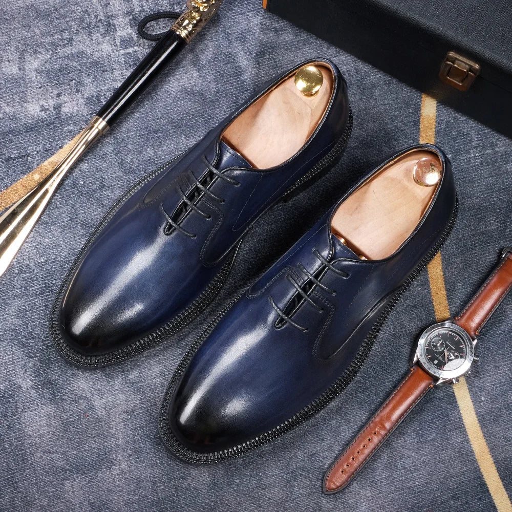 Derby Homme Cuir Vachette Lisse Bout Rond Imperméable | Business Mariage EU 39-46