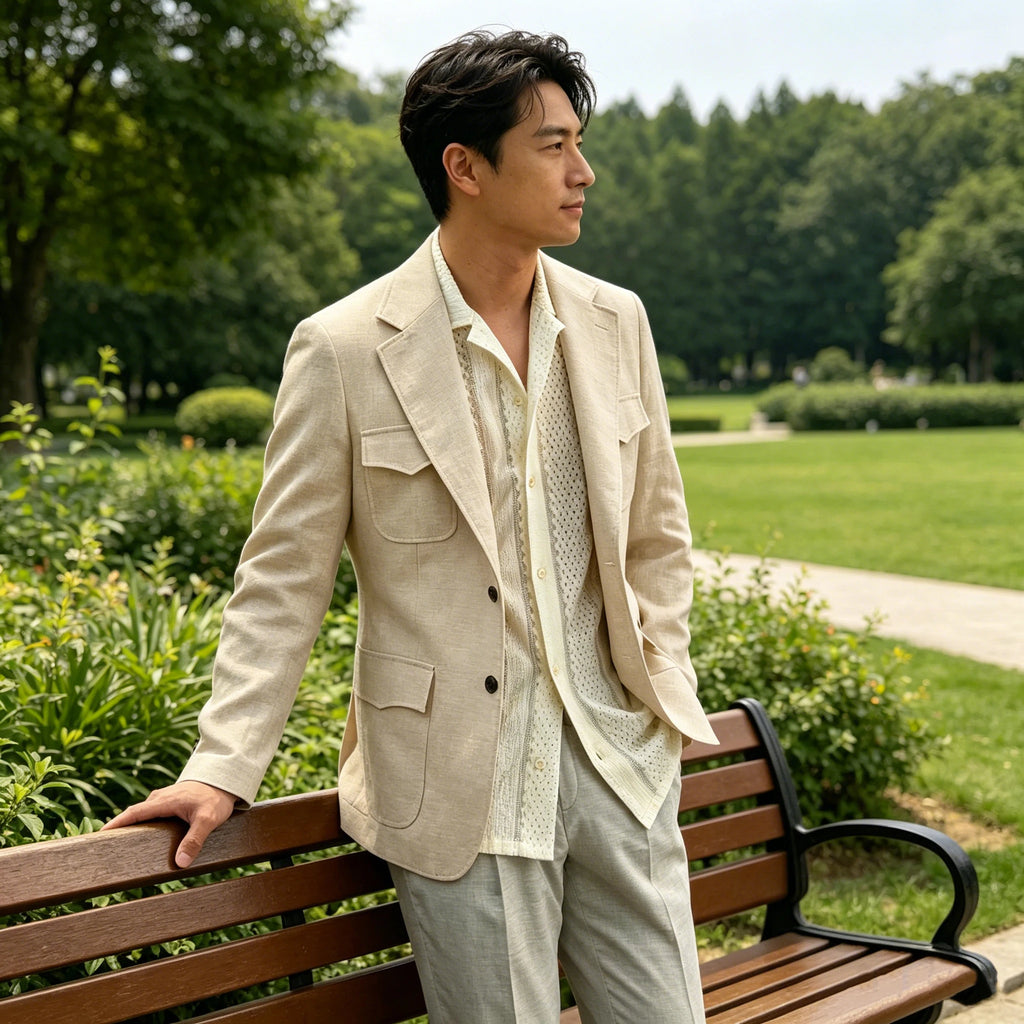 Blazer lin homme beige léger – CLEVI Paris
