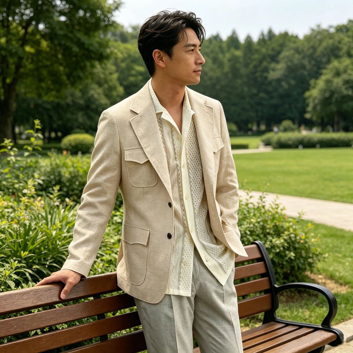 Blazer lin homme beige léger – CLEVI Paris
