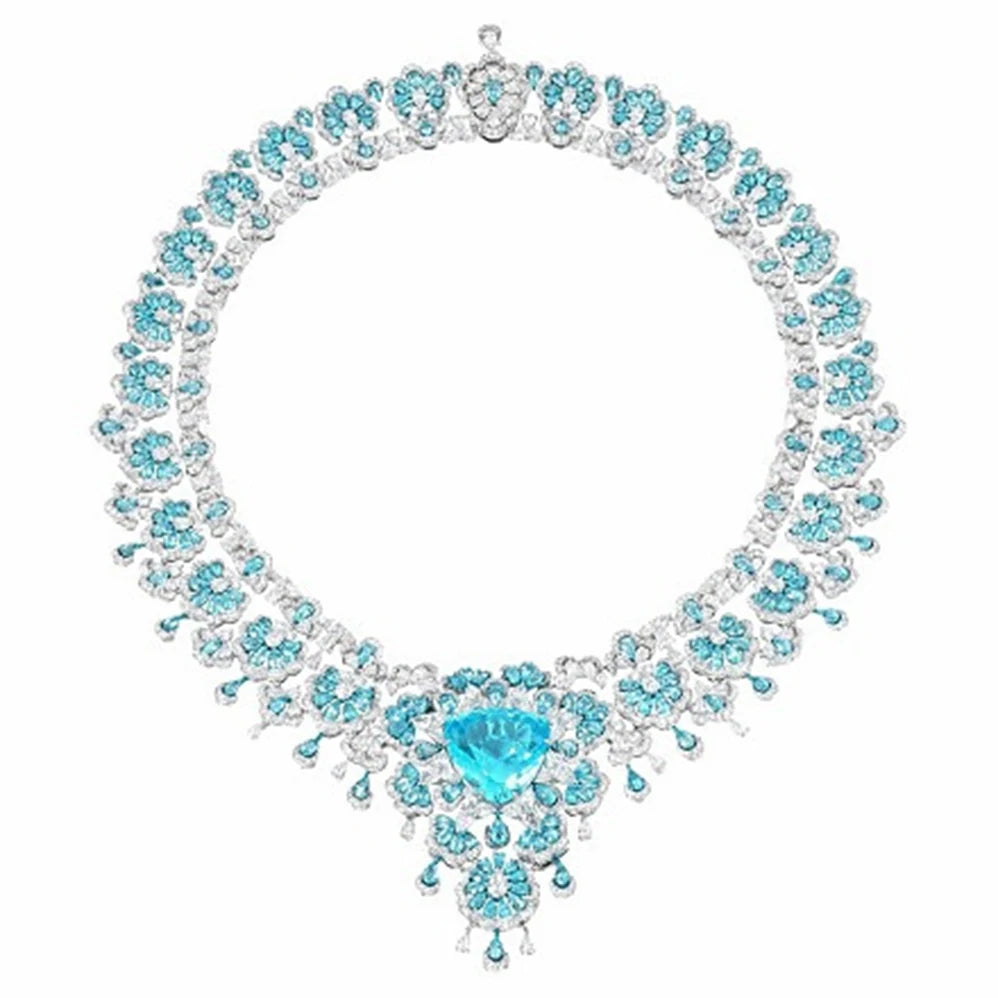 Collier Pendentif Saphir Paraiba Lab | Diamant Haute Carbone Argent 925 Mariage – CLEVI Paris