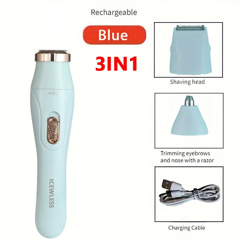 Rasoir Électrique Femme Étanche – Épilation Indolore Bikini, Aisselles, Jambes & Visage – Violet / Blanc / Bleu