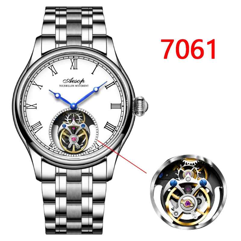 Montre AESOP Tourbillon Volant – Mécanique Squelette Double Face, Verre Saphir, Acier Inoxydable, Cuir, Étanche 5 ATM – CLEVI Paris