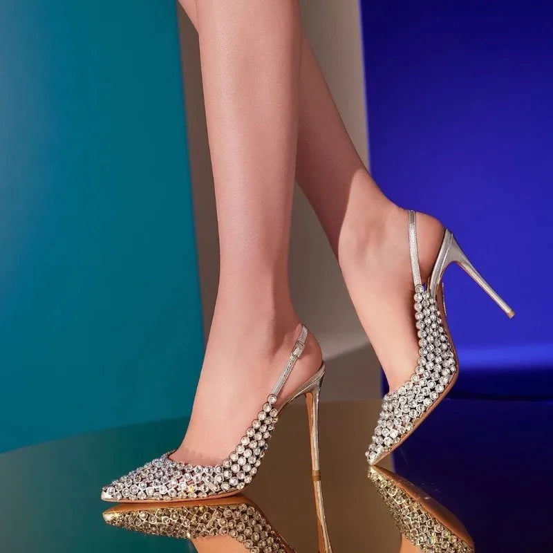 Escarpins Femme Talon Aiguille Strass Satin Mariage Soirée – CLEVI Paris