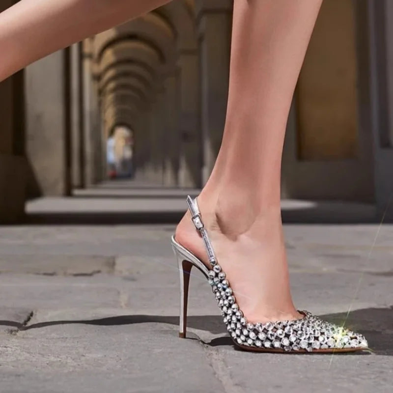 Escarpins Femme Talon Aiguille Strass Satin Mariage Soirée – CLEVI Paris