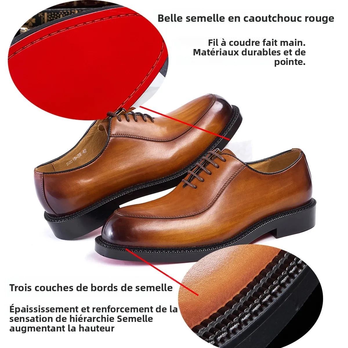 Derby Homme Cuir Vachette Lisse Bout Rond Imperméable | Business Mariage EU 39-46