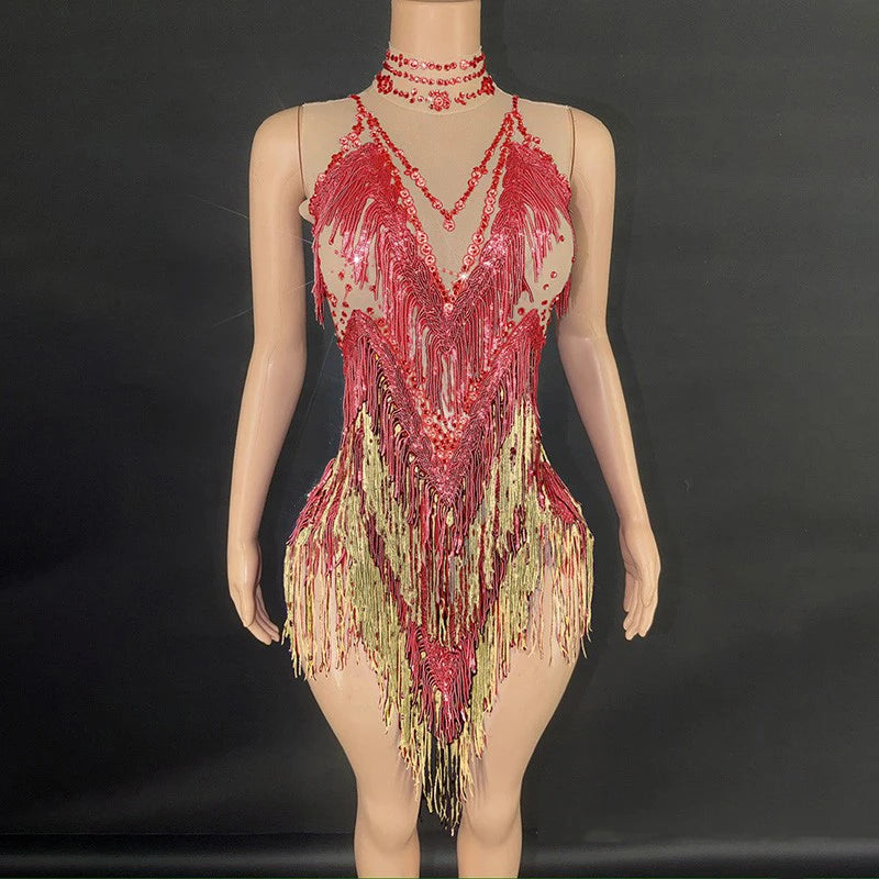 Robe de danse latine à franges – CLEVI Paris