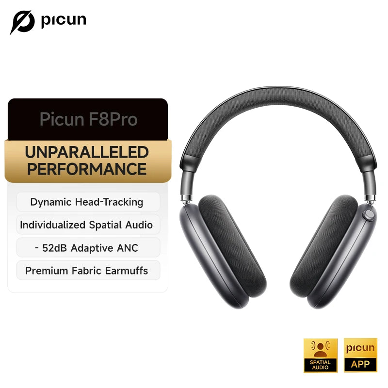 Casque Picun F8 Pro ANC -52dB Spatial 3D Head Tracking BT 5.4 140h 5 Micros ENC – CLEVI Paris