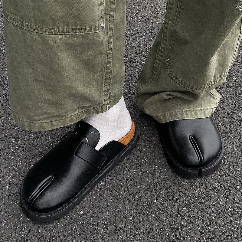 Chaussons Tabi Unisexe – Cuir Véritable, Bout Fendu & Support Voûte Plantaire