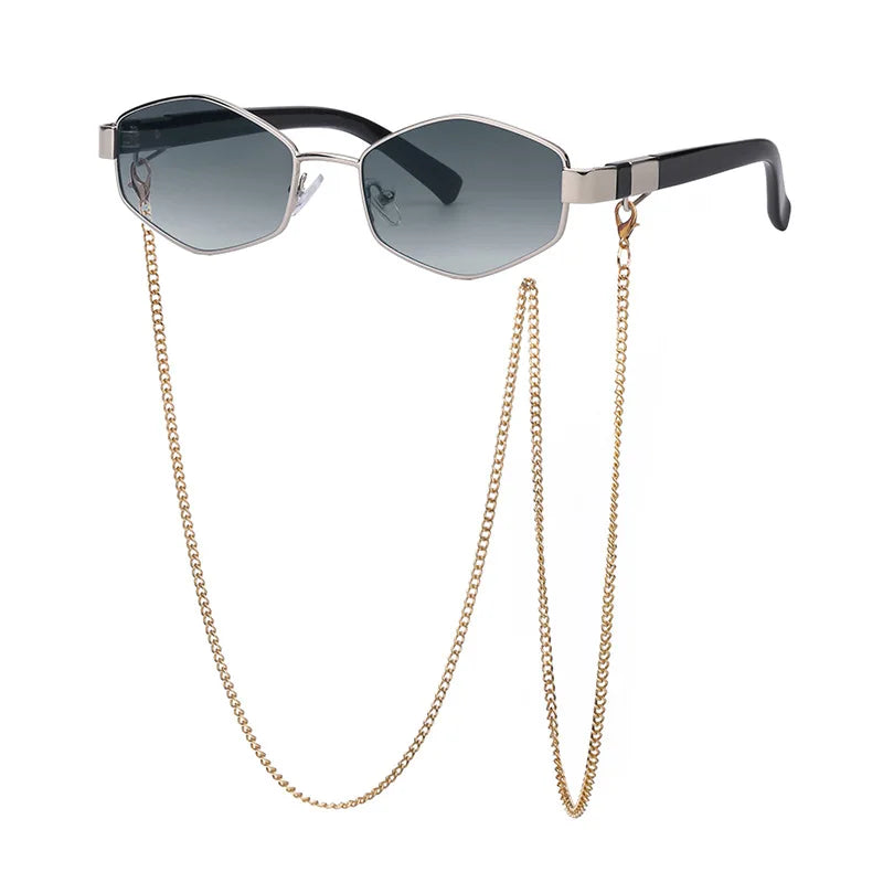 Lunettes de soleil femme polygonales avec chaîne – CLEVI Paris
