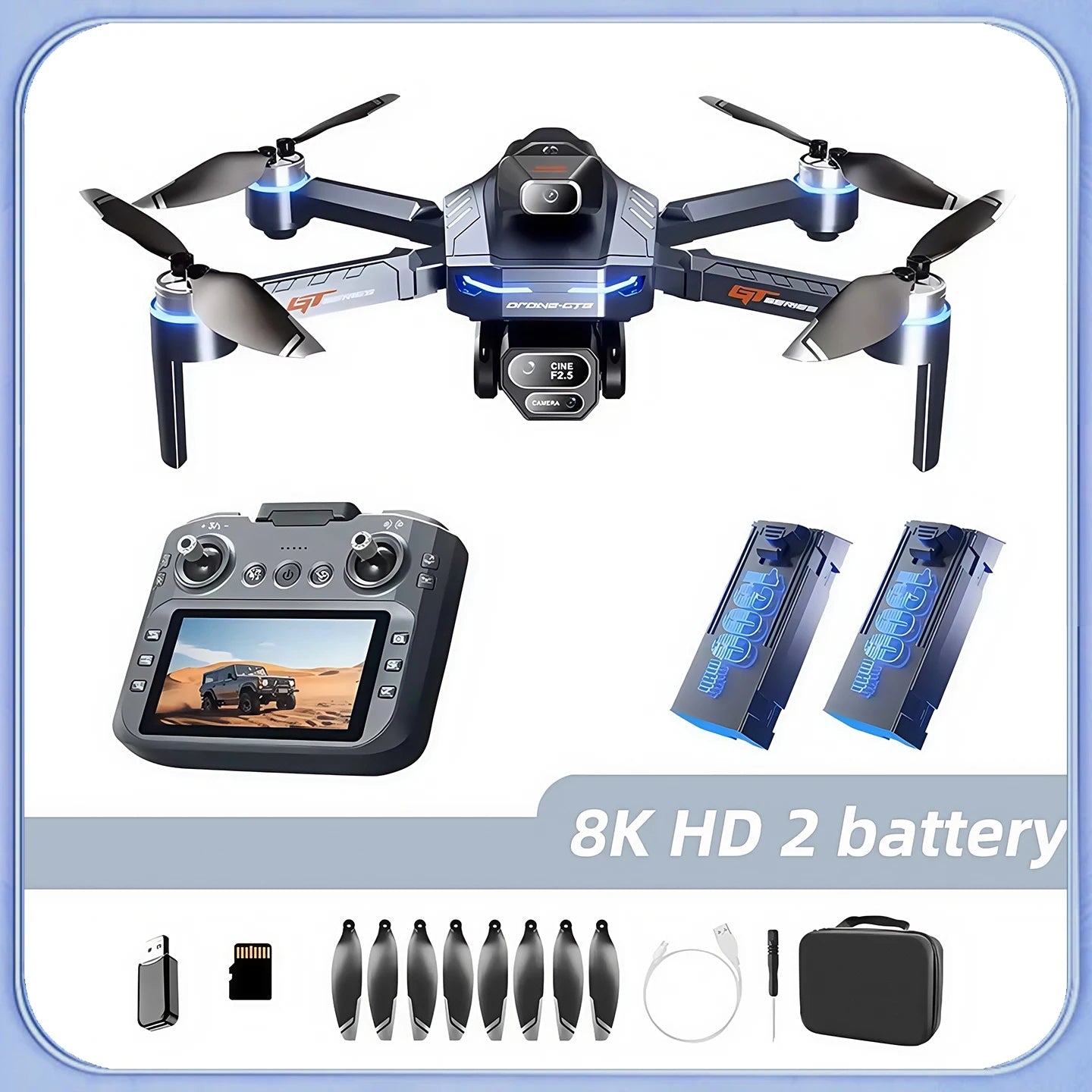 Drone LS GT8 8K Double Caméra FPV – Moteur Brushless, Écran 4,3", Évitement d'Obstacles, Flux Optique, Portée 3000m, 177g