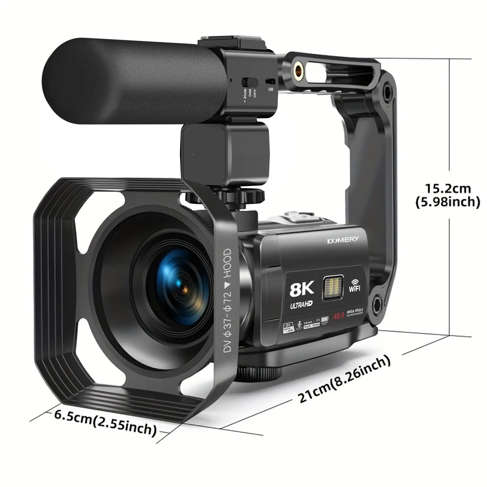 Caméscope 8K 64MP KOMERY AF6 – Écran Tactile Rotatif 3", Zoom 18x, WiFi, HDMI, Vision Nocturne IR – CLEVI Paris
