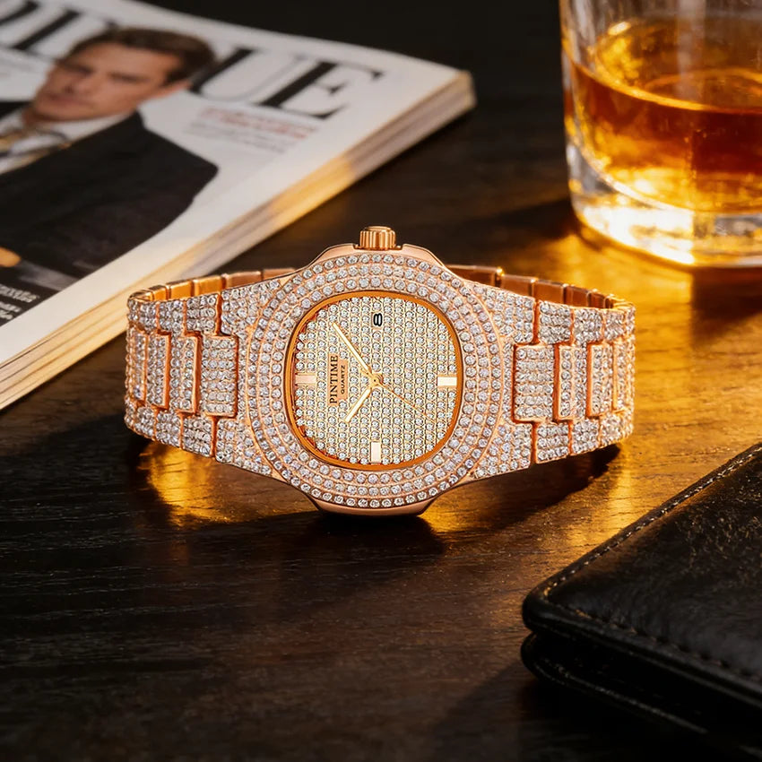 PINTIME Montre Quartz Homme Full Diamond Acier Carrée Sport – CLEVI Paris